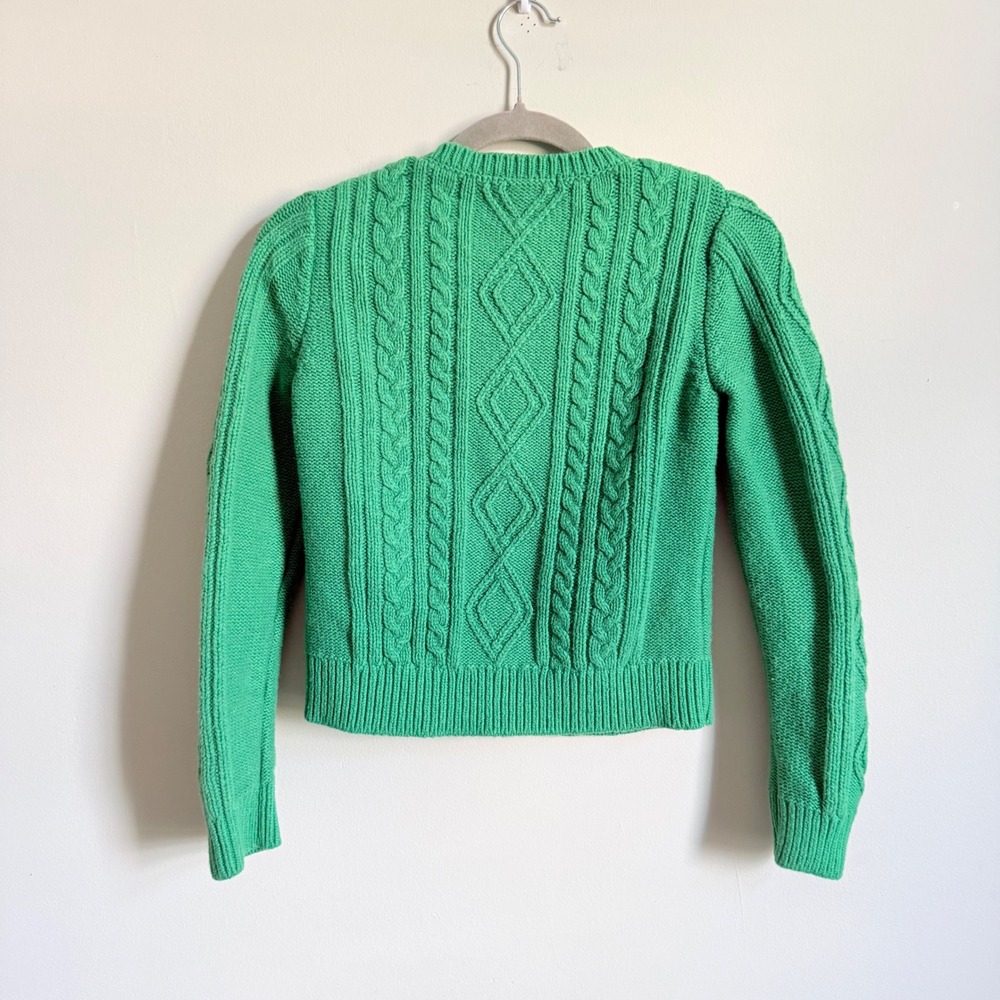 Boden Green Cable Knit Pom Pom Bobble Cardigan Sweater Cotton Wool Blend US 8 - Picture 3 of 8